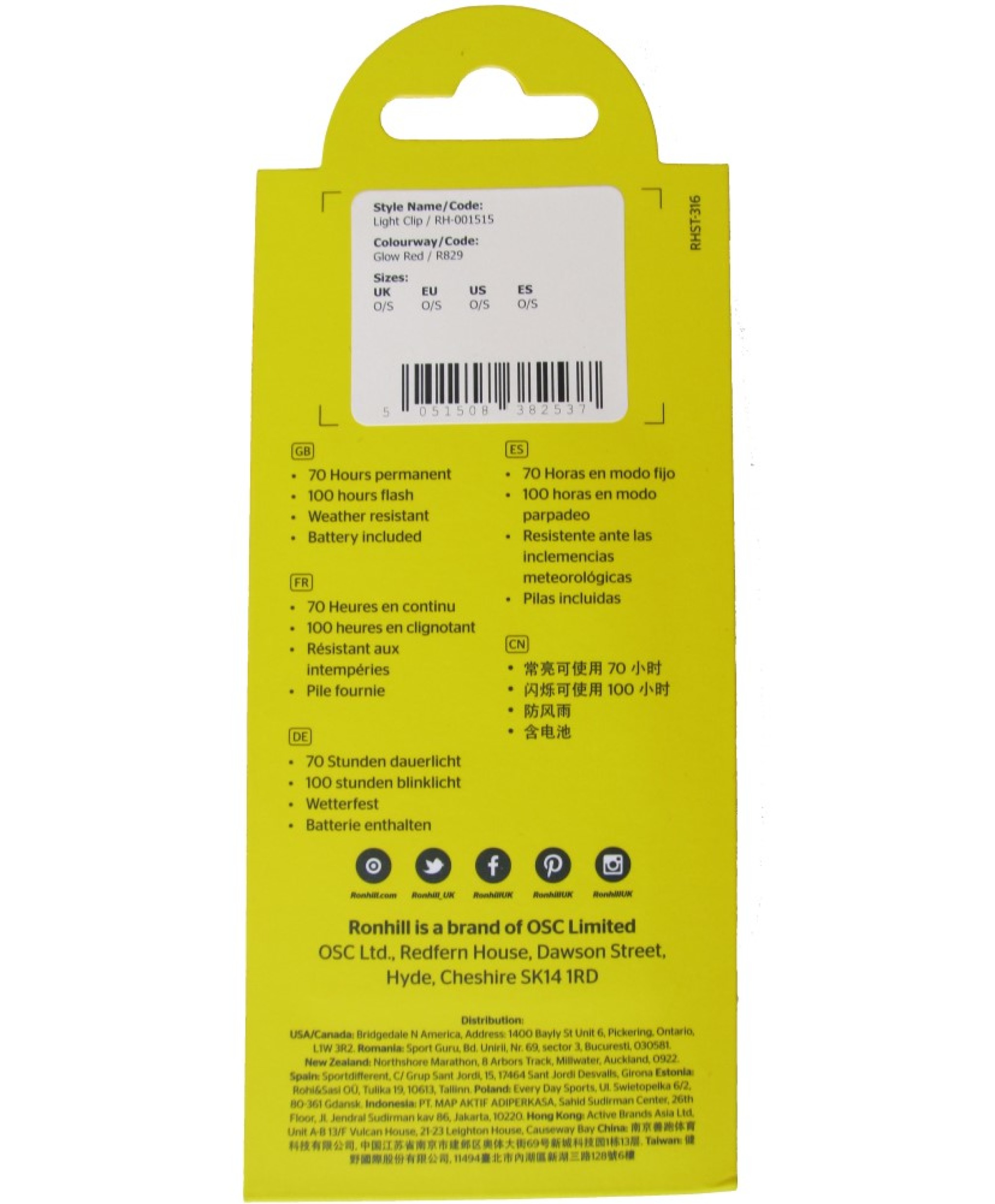 Ronhill Light Bracciale LED Regolabile Per Corsa E Visibilità Notturna – Unisex, Intensità Regolabile, Sicurezza