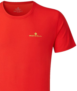 Ronhill Mens Core Short Sleeve T-Shirt Flame Red Fluo Yellow Detail