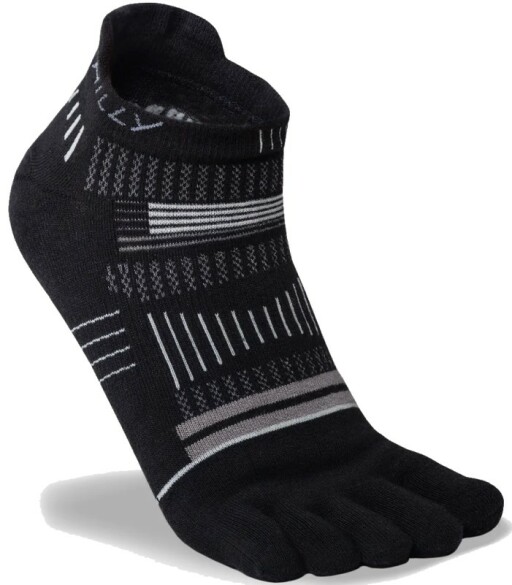 Hilly Toe Socklet Minimum Cushioning Black Grey Light Grey Angle Front_801.jpg
