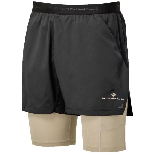 Ronhill Twin Shorts, Mens Tech Shorts, Ultra Running Shorts - Black Latte