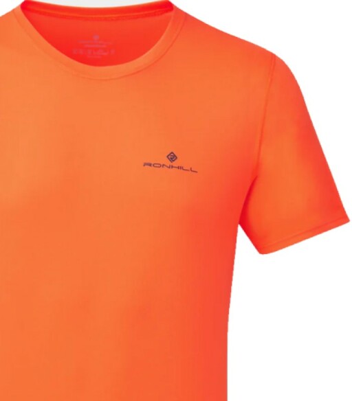 Ronhill Mens Core Short Sleeve Tee Fluo Orange Legion Blue Detail.jpg